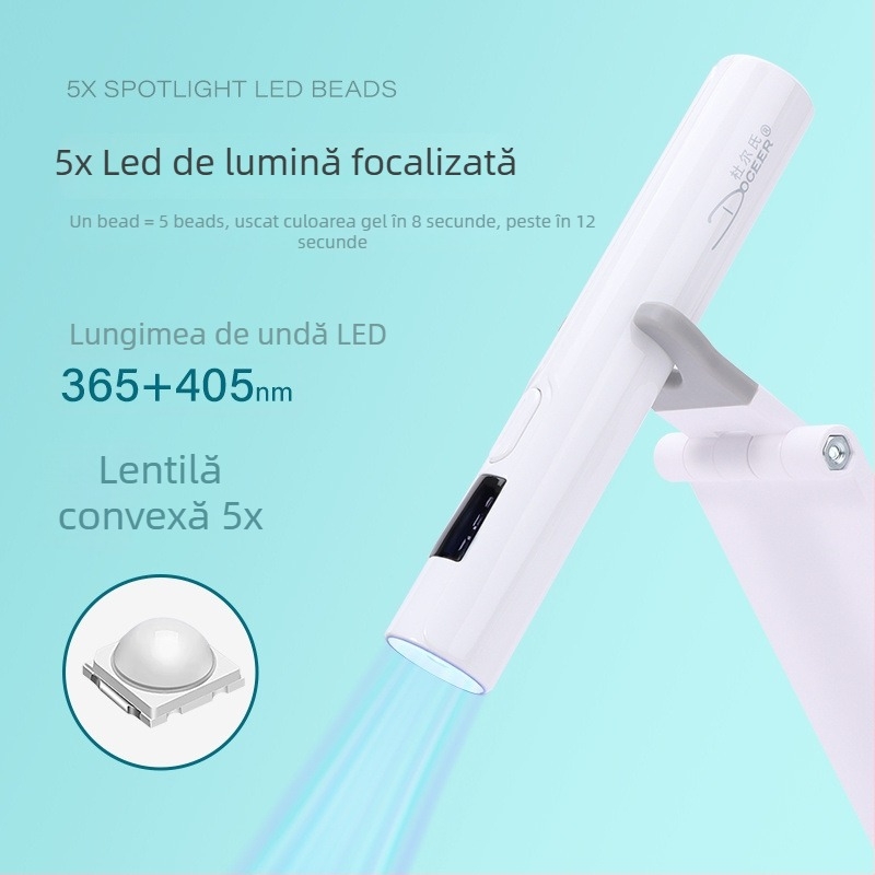 Lampa portabilă pentru unghii P11 de la Duer's, lampă mini pentru manichiură cu terapie luminoasă, uscare rapidă și afișaj de încărcare