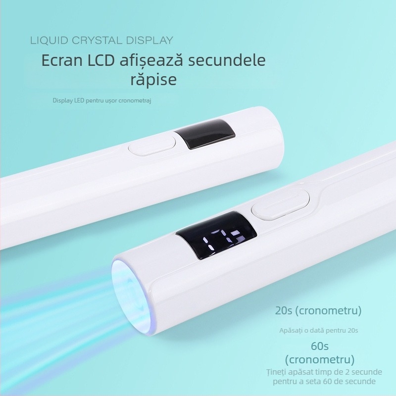 Lampa portabilă pentru unghii P11 de la Duer's, lampă mini pentru manichiură cu terapie luminoasă, uscare rapidă și afișaj de încărcare