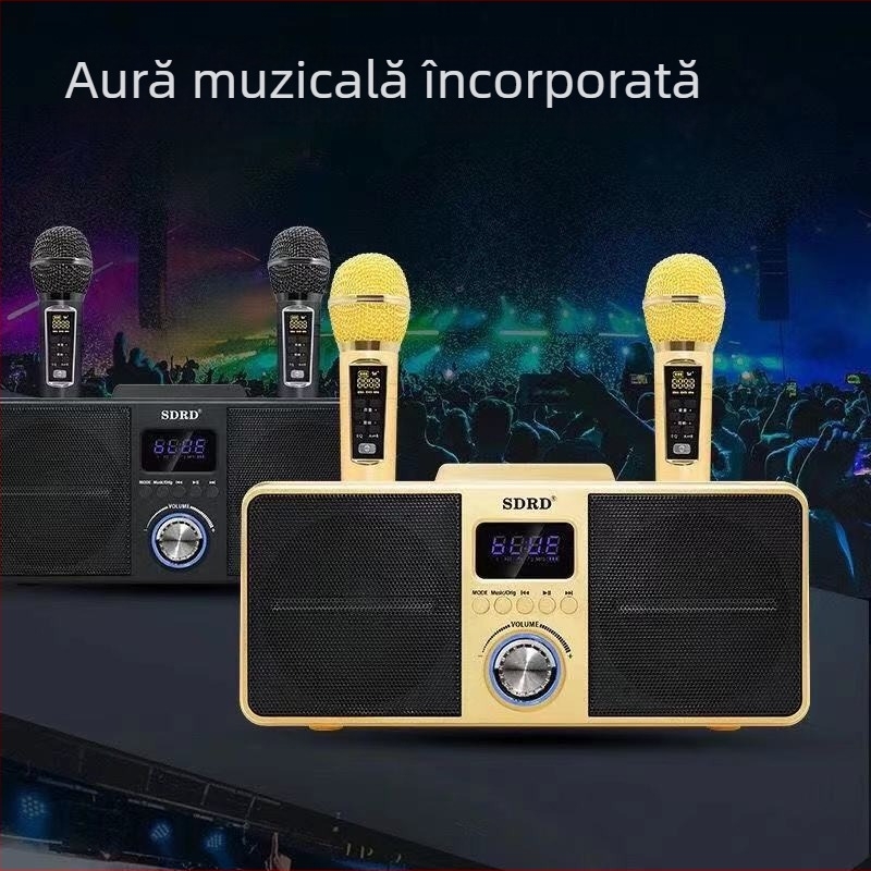 SD309 Sistem karaoke all-in-one cu microfon încorporat, Bluetooth stereo, conectivitate TV și telefon — baterie 4000–6000 mAh; răspuns în frecvență 100 Hz–20 kHz; SNR ≥70 dB; putere nominală 20 W; autonomie 3–6 ore