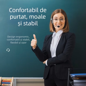 Microfon headset pentru profesori, cu agăţare la ureche, Lavalier, Omnidirecțional, 40 Hz–20 kHz, autonomie baterie 6–8 ore