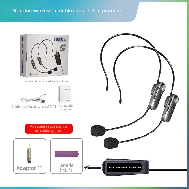 Microfon headset pentru profesori, cu agăţare la ureche, Lavalier, Omnidirecțional, 40 Hz–20 kHz, autonomie baterie 6–8 ore