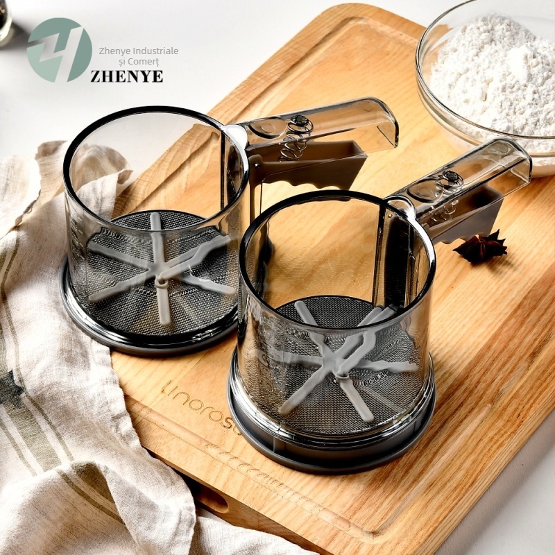 Sită de făină din PP cu mâner lung, filtru cu două straturi – sită semi-automat pentru coacere