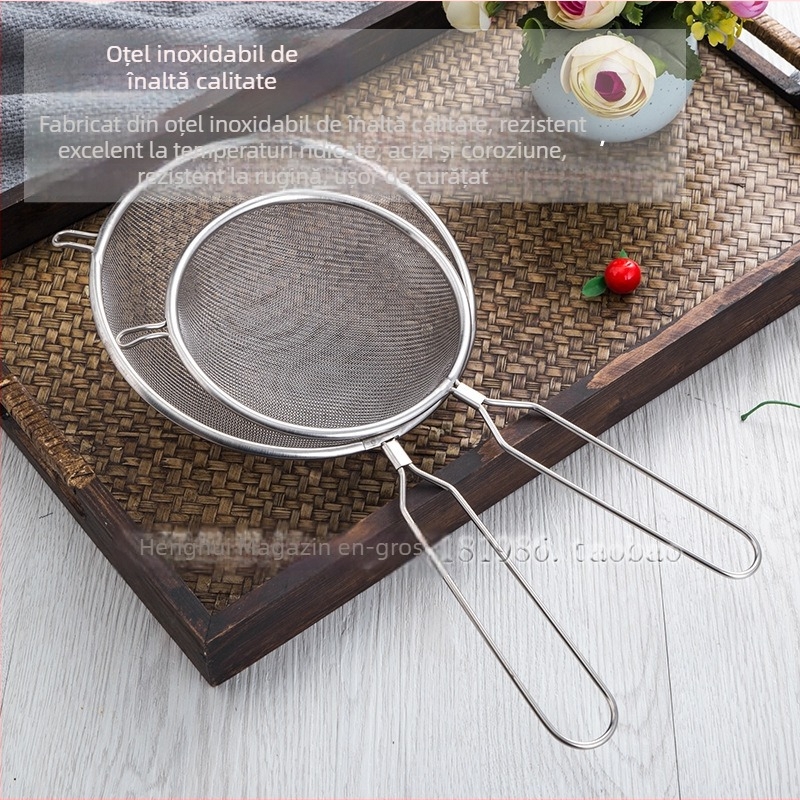 Hengjia sită din oțel inoxidabil pentru bucătărie, cu două urechi, filtrare pentru ulei, sucuri, lapte de soia și ceai cu lapte