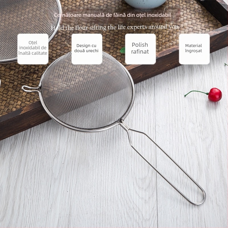 Hengjia sită din oțel inoxidabil pentru bucătărie, cu două urechi, filtrare pentru ulei, sucuri, lapte de soia și ceai cu lapte
