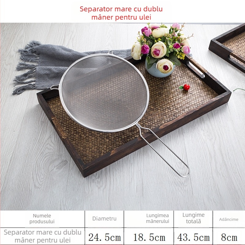 Hengjia sită din oțel inoxidabil pentru bucătărie, cu două urechi, filtrare pentru ulei, sucuri, lapte de soia și ceai cu lapte