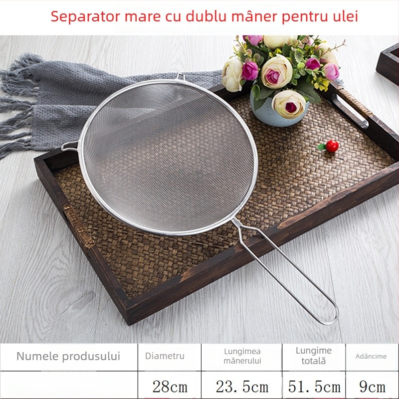 Hengjia sită din oțel inoxidabil pentru bucătărie, cu două urechi, filtrare pentru ulei, sucuri, lapte de soia și ceai cu lapte