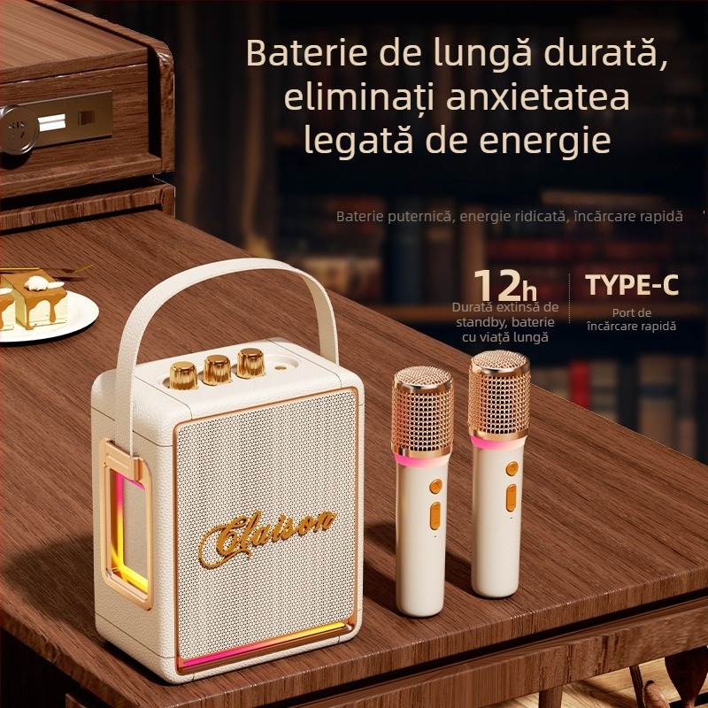 Boxă karaoke Bluetooth cu microfon, All-in-One, 40W, baterie încorporată 2000–4000mAh, Bluetooth 5.3, interval de frecvențe 40Hz–20kHz, IPX4, două boxe, Hi‑Fi sunet