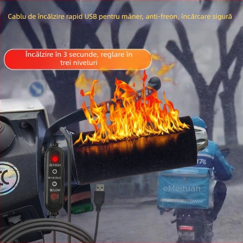 Cablu USB încălzit pentru ghidonul vehiculului electric, universal, 2 conductori, 2A, interfață USB