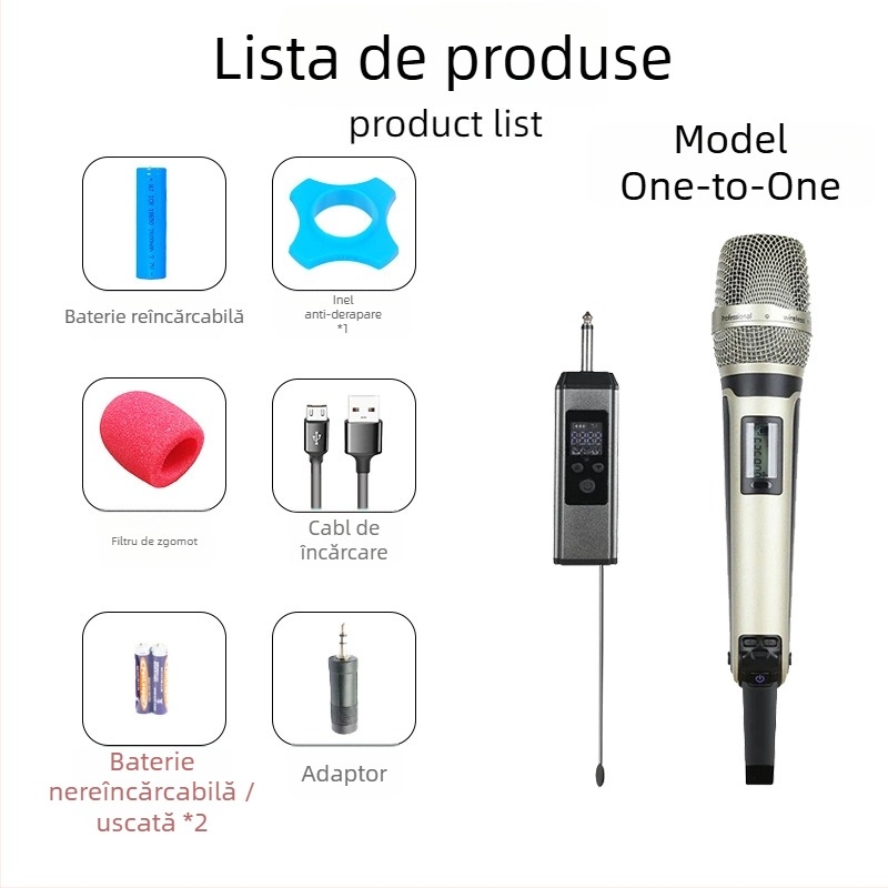Microfon karaoke SKM9000 – răspuns în frecvență 100 Hz–20 kHz, UHF, putere 5 W, autonomie baterie 3–6 ore, utilizare manuală