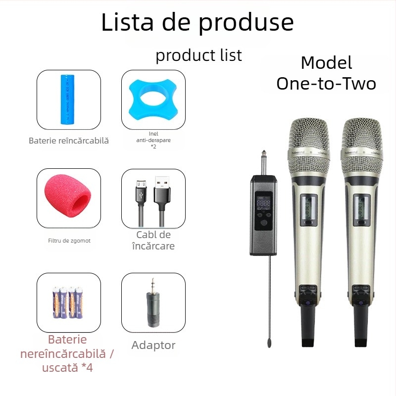 Microfon karaoke SKM9000 – răspuns în frecvență 100 Hz–20 kHz, UHF, putere 5 W, autonomie baterie 3–6 ore, utilizare manuală