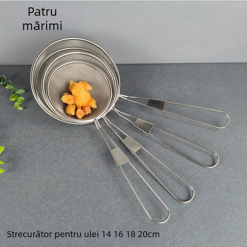 Skimmer din oțel inoxidabil cu sită fină pentru ulei și lichide — oțel inoxidabil non-magnetic, protecție împotriva arsurilor, design minimalist modern, cod produs T325