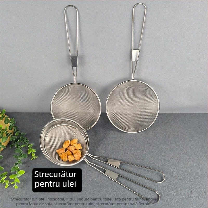 Skimmer din oțel inoxidabil cu sită fină pentru ulei și lichide — oțel inoxidabil non-magnetic, protecție împotriva arsurilor, design minimalist modern, cod produs T325