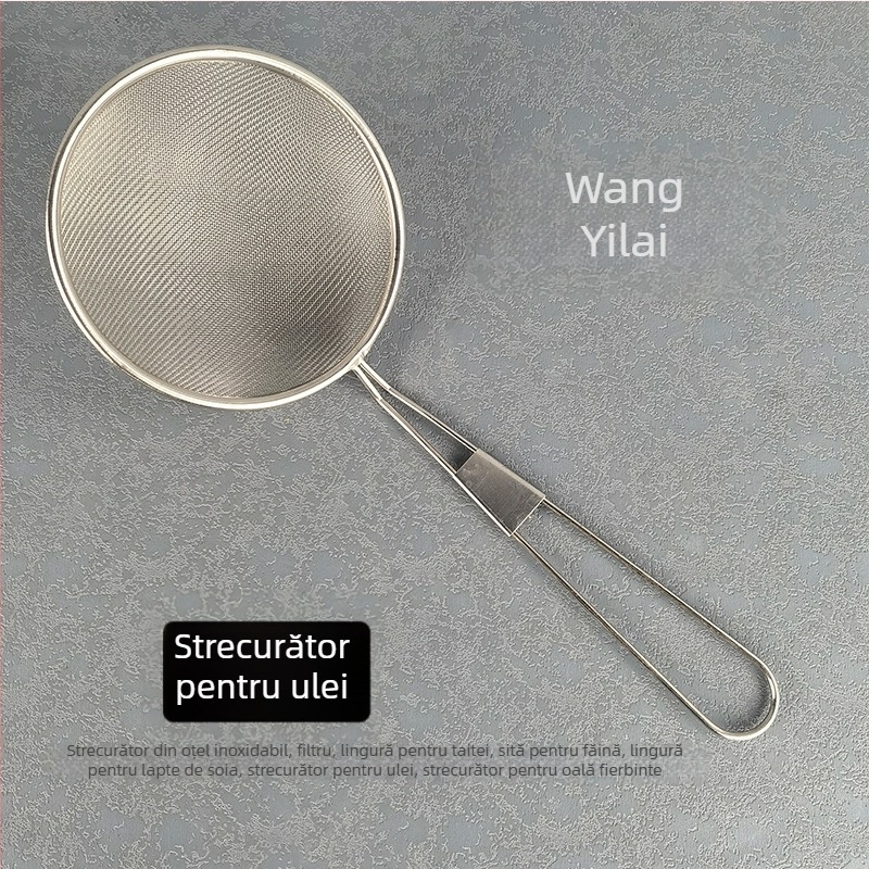 Skimmer din oțel inoxidabil cu sită fină pentru ulei și lichide — oțel inoxidabil non-magnetic, protecție împotriva arsurilor, design minimalist modern, cod produs T325