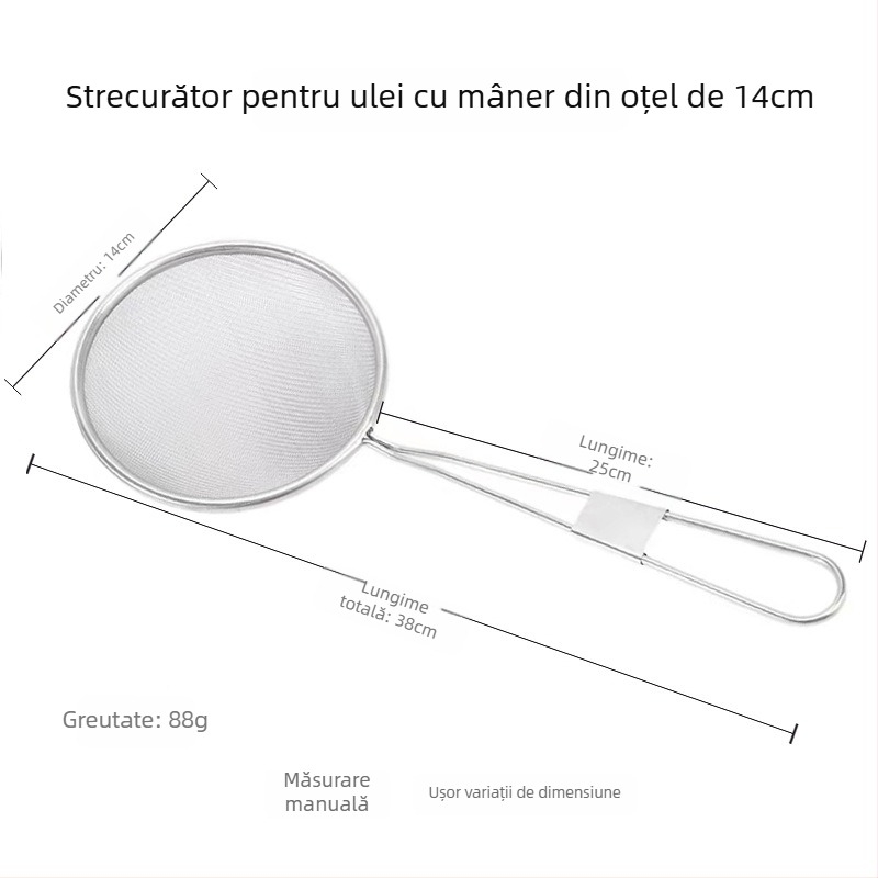 Skimmer din oțel inoxidabil cu sită fină pentru ulei și lichide — oțel inoxidabil non-magnetic, protecție împotriva arsurilor, design minimalist modern, cod produs T325