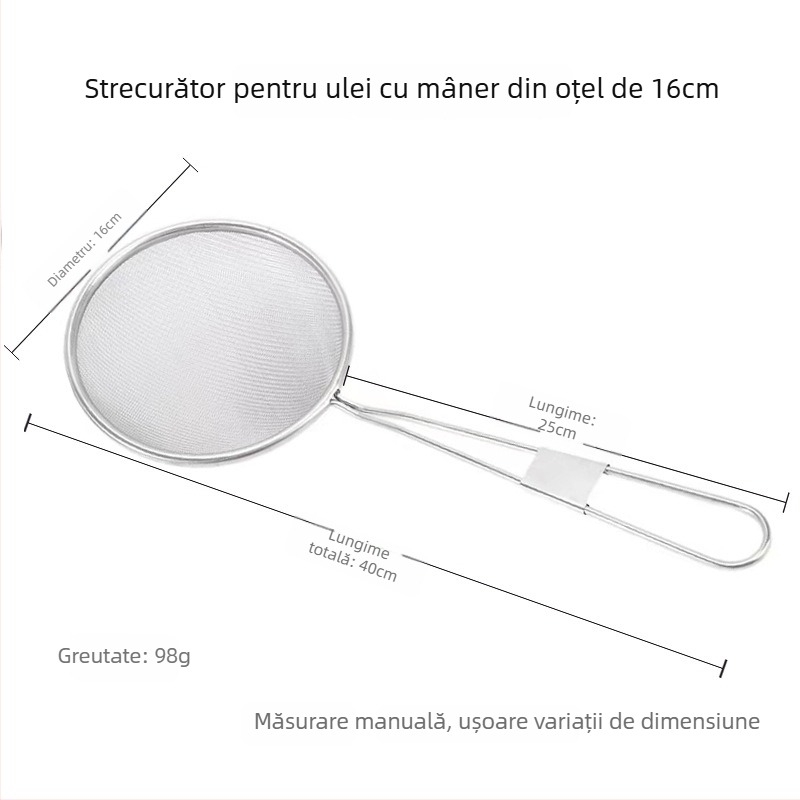 Skimmer din oțel inoxidabil cu sită fină pentru ulei și lichide — oțel inoxidabil non-magnetic, protecție împotriva arsurilor, design minimalist modern, cod produs T325