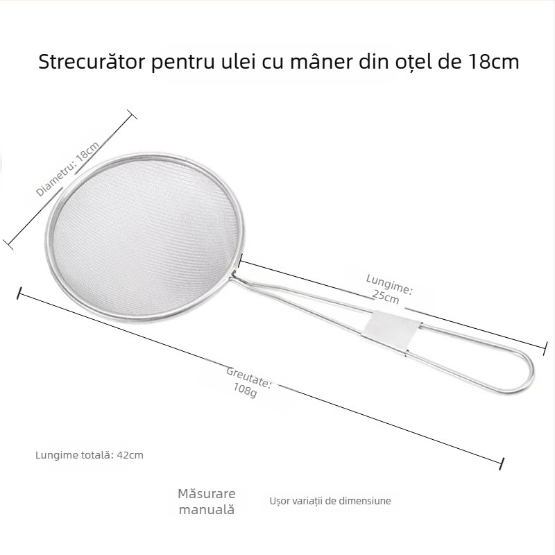 Skimmer din oțel inoxidabil cu sită fină pentru ulei și lichide — oțel inoxidabil non-magnetic, protecție împotriva arsurilor, design minimalist modern, cod produs T325
