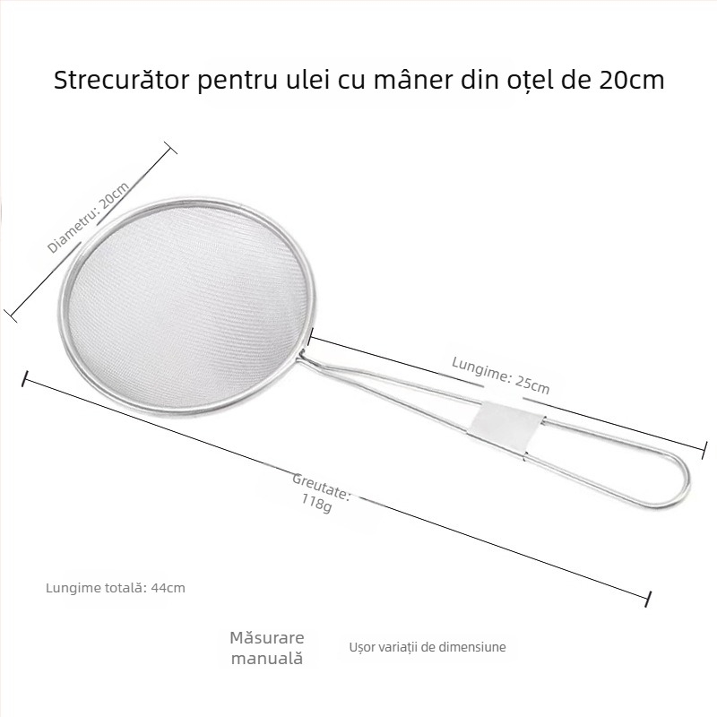 Skimmer din oțel inoxidabil cu sită fină pentru ulei și lichide — oțel inoxidabil non-magnetic, protecție împotriva arsurilor, design minimalist modern, cod produs T325