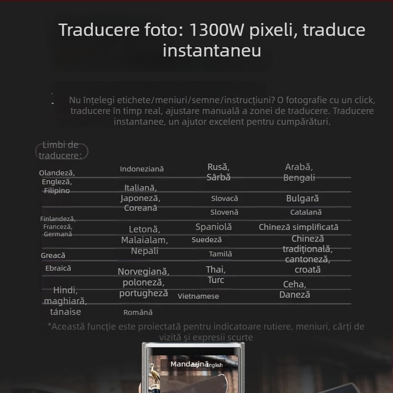 Dispozitiv de traducere inteligent, portabil, cu Android, Bluetooth, distanță wireless nelimitată și dicționar offline