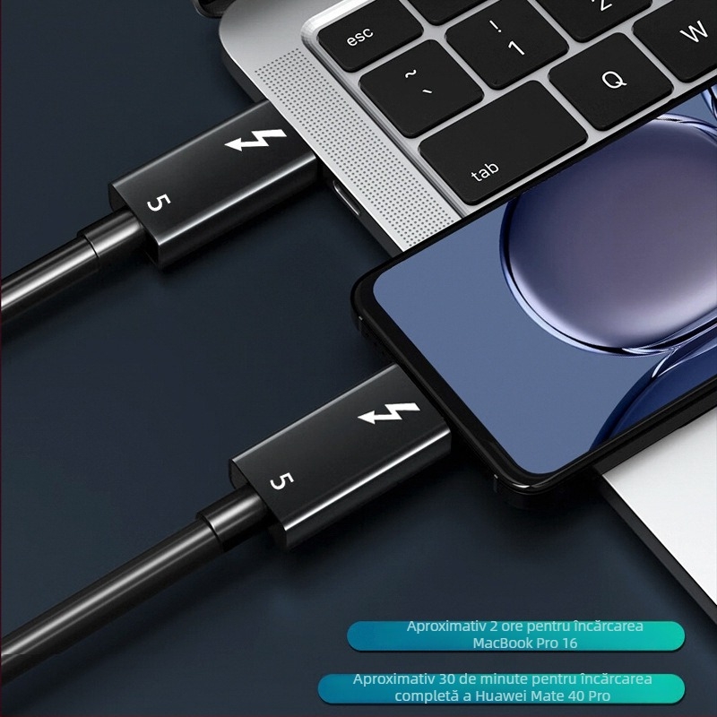 Cablu de date Thunderbolt 5 Type-C, 80 Gbps, 8K60Hz, încărcare rapidă 240W