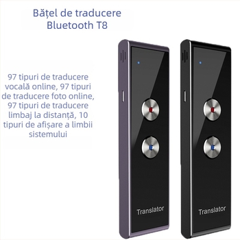 Traducător Bluetooth APP portabil, modelul T8, traducere în timp real pentru mai multe limbi, corp din metal, rază wireless 5–10 m