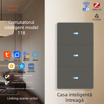 Comutator WiFi inteligent 118, Tuya Smart, Compatibil Matter, Control de la distanță prin aplicație, 110-240V CA, Durata de viață electrică ≥10.000 cicluri