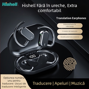 Căști de traducere montate la ureche, cu traducere vocală – Android, Bluetooth, rază de 10 m, control prin atingere, traducere foto + vocală