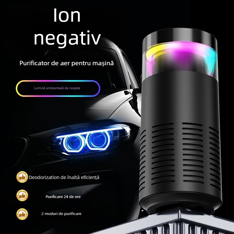 Purificator de aer pentru mașină cu filtru HEPA compozit și ioni negativi — Model K-3, alimentare USB, 2W, concentrația ionilor negativ 500, potrivit pentru până la 10 m²