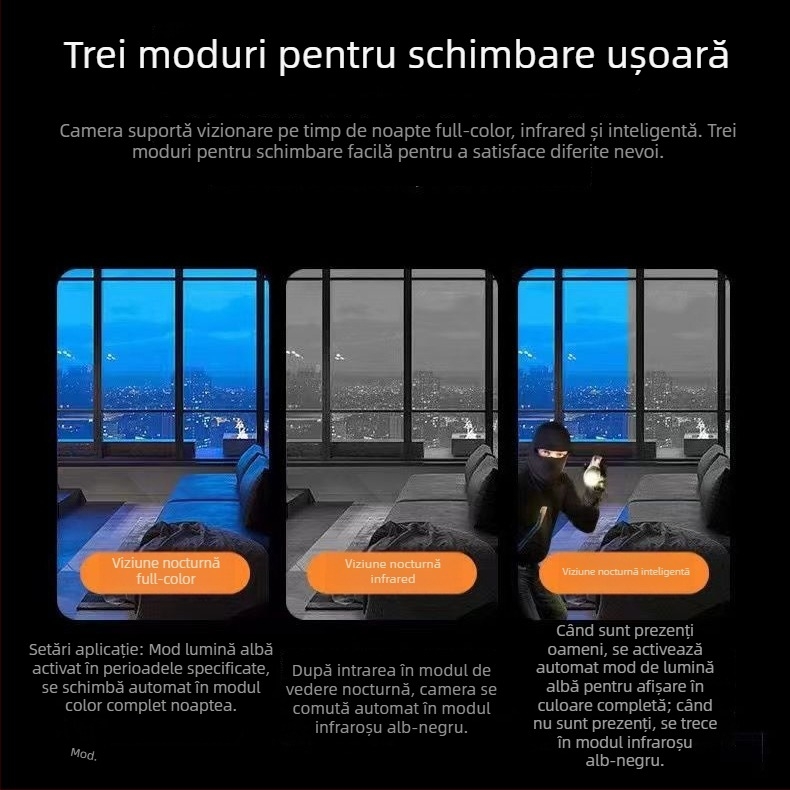 H6 Cameră inteligentă de supraveghere pentru casă, interior/exterior, Wi-Fi, 720p HD, rază 10-30 m, necesită card de memorie