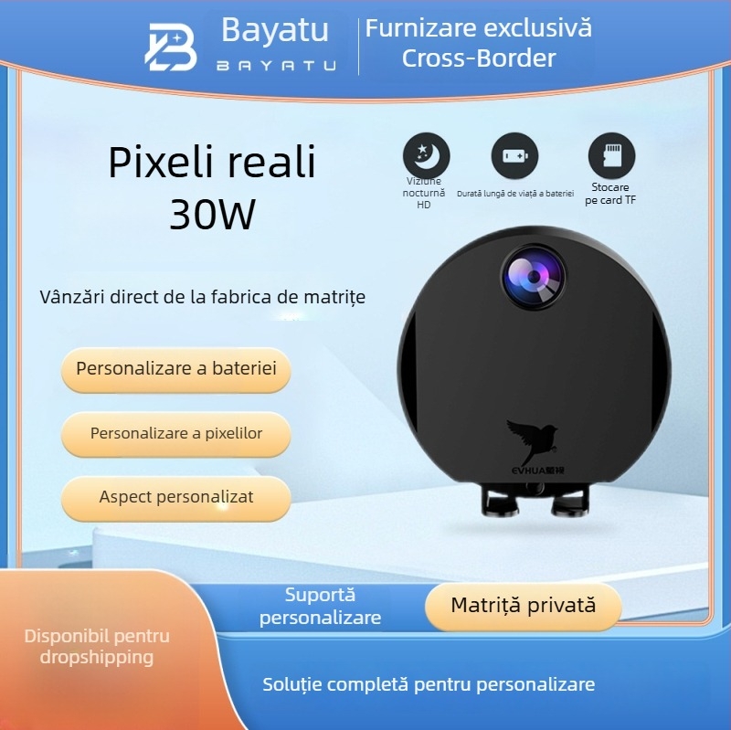 H6 Cameră inteligentă de supraveghere pentru casă, interior/exterior, Wi-Fi, 720p HD, rază 10-30 m, necesită card de memorie