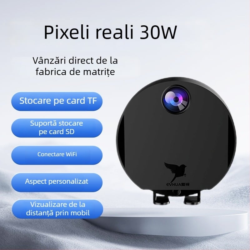 H6 Cameră inteligentă de supraveghere pentru casă, interior/exterior, Wi-Fi, 720p HD, rază 10-30 m, necesită card de memorie