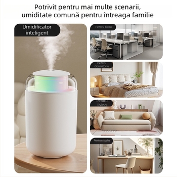 Umidificator casnic, coloană compactă, funcționare silențioasă, alimentare USB, rezervor 1,0–2,5 L, acoperire 41–60 m²