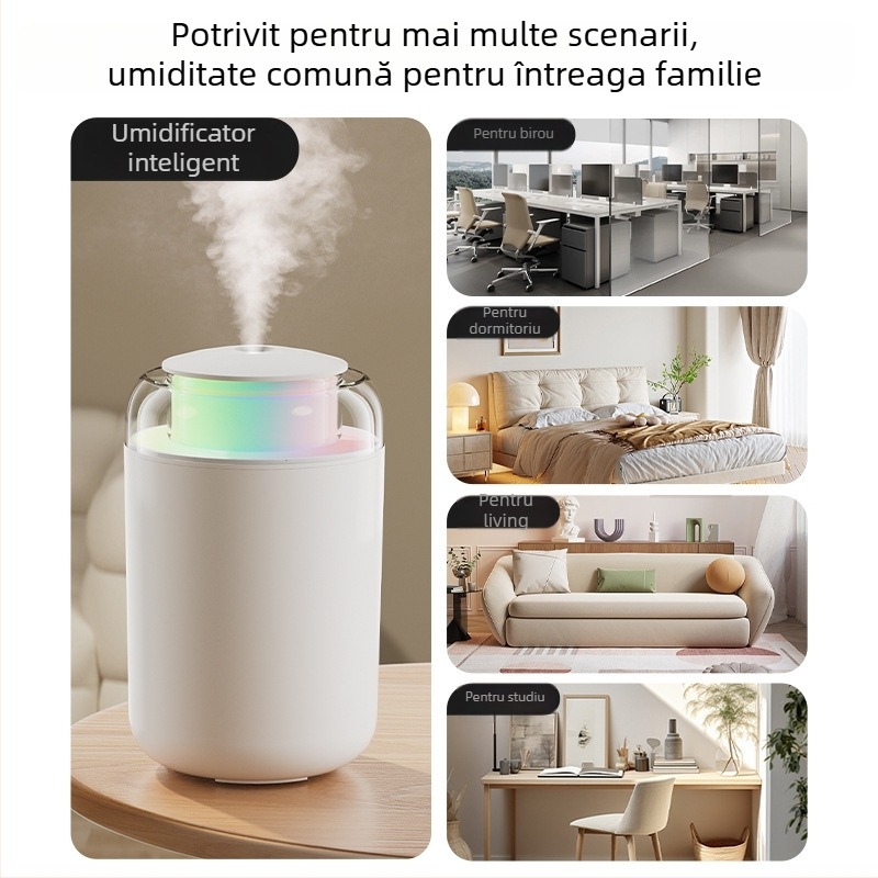 Umidificator casnic, coloană compactă, funcționare silențioasă, alimentare USB, rezervor 1,0–2,5 L, acoperire 41–60 m²