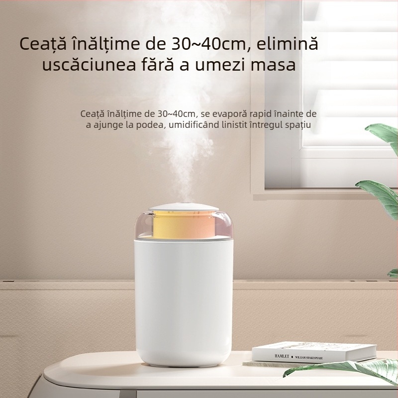 Umidificator casnic, coloană compactă, funcționare silențioasă, alimentare USB, rezervor 1,0–2,5 L, acoperire 41–60 m²
