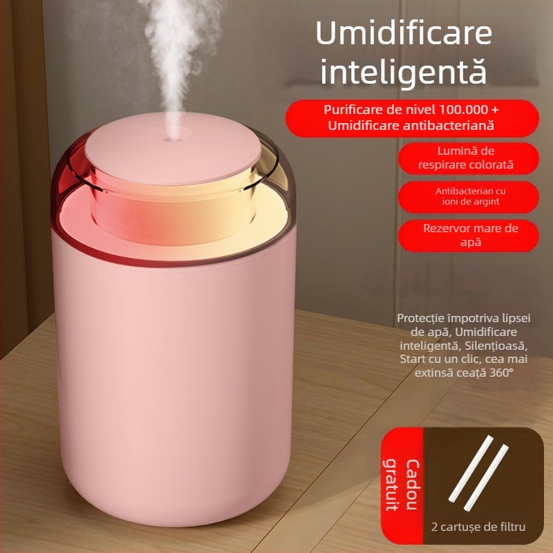 Umidificator casnic, coloană compactă, funcționare silențioasă, alimentare USB, rezervor 1,0–2,5 L, acoperire 41–60 m²