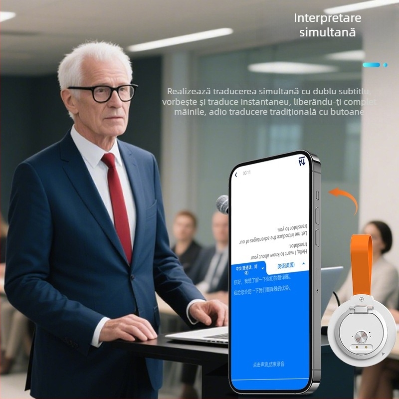 Translator vocal Cross-App cu suport magnetic – traducere pentru apeluri vocale și video, minutele întâlnirilor, compatibil Android și iOS, Bluetooth