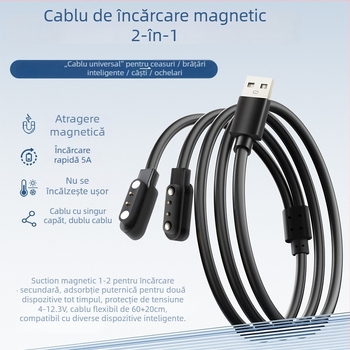 Cablu magnetic USB de încărcare pentru ochelari inteligenți, ceas și brățară – unu la doi, compatibil cu 4.0-12.3, brand Rising Sun