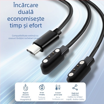 Cablu magnetic USB de încărcare pentru ochelari inteligenți, ceas și brățară – unu la doi, compatibil cu 4.0-12.3, brand Rising Sun