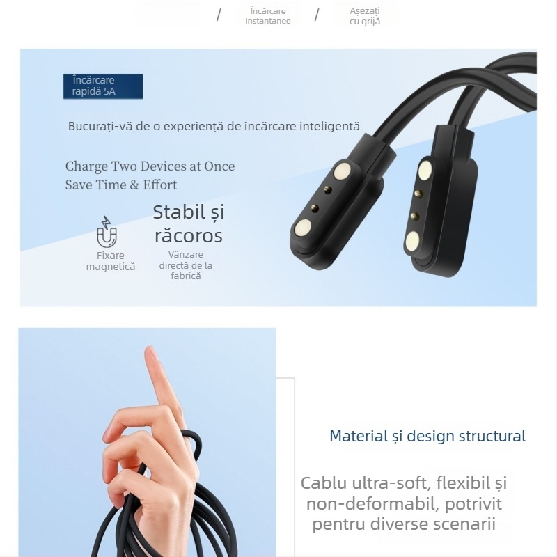 Cablu magnetic USB de încărcare pentru ochelari inteligenți, ceas și brățară – unu la doi, compatibil cu 4.0-12.3, brand Rising Sun