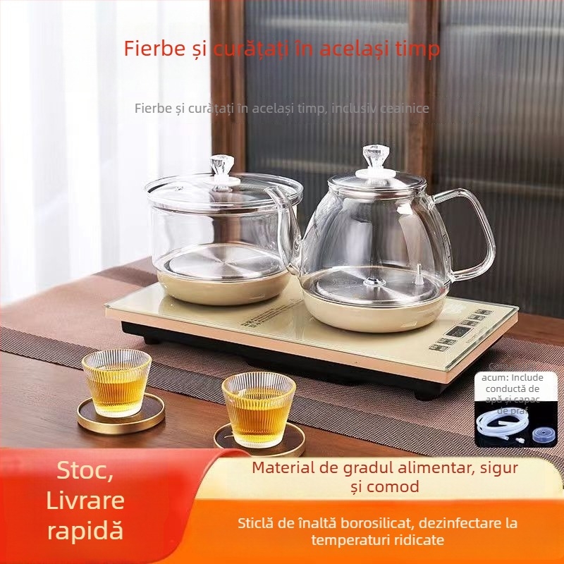 Fierbător electric din sticlă borosilikat, 2 L, 1300 W, încălzire pe bază, întrerupere automată