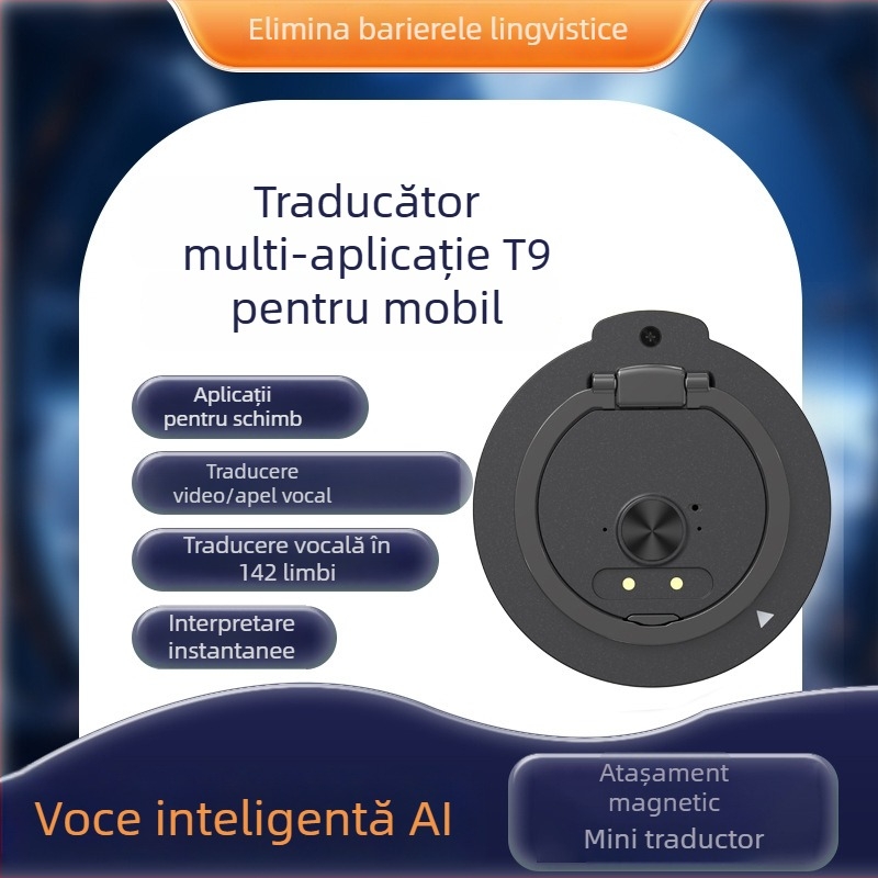 Dispozitiv de traducere vocală și video între aplicații cu suport magnetic - Model Q9, compatibil Android/iOS, Bluetooth, rază de 10 m