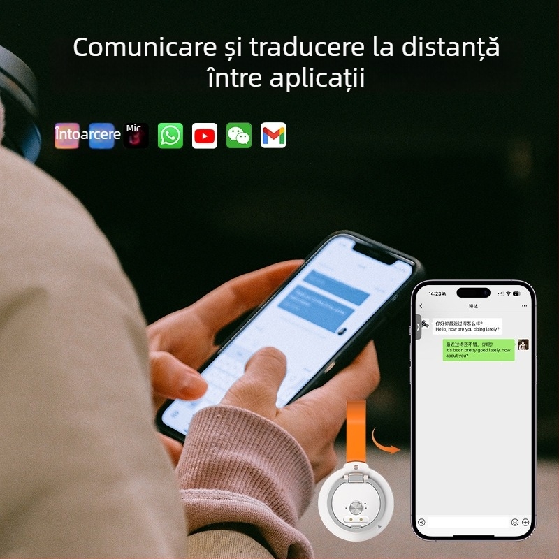 Dispozitiv de traducere vocală și video între aplicații cu suport magnetic - Model Q9, compatibil Android/iOS, Bluetooth, rază de 10 m