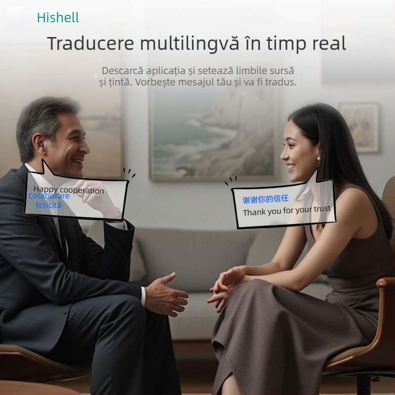 Căști de traducere Max80 pentru limba italiană — Bluetooth, rază de 10 m, control tactil, PC+ABS, traducere audio și video, traducere vocală mutuală, traducere foto, înregistrare întâlniri