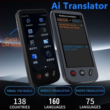 Translator cu traducere AI offline, suport pentru 160 de limbi, AI DeepSeek cu ChatGPT, Android OS, butoane + ecran tactil
