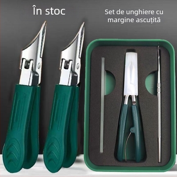 Set de unghii 3 piese, Clește pentru unghii cu vârf ascuțit înclinat, fișier pentru unghii, linguriță pentru urechi; oțel inoxidabil, design anti-splash