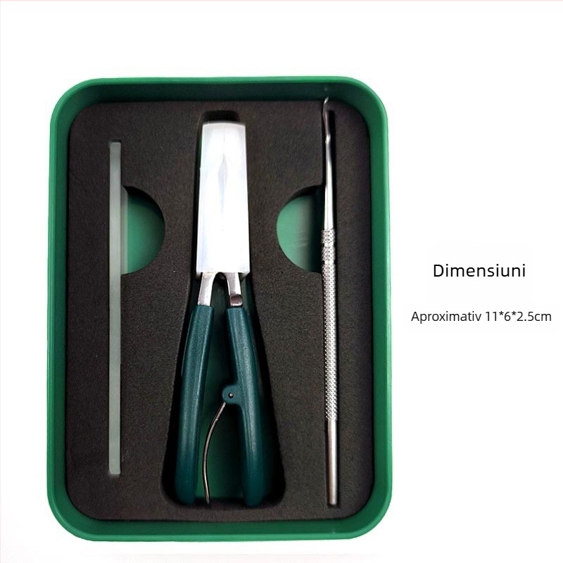 Set de unghii 3 piese, Clește pentru unghii cu vârf ascuțit înclinat, fișier pentru unghii, linguriță pentru urechi; oțel inoxidabil, design anti-splash