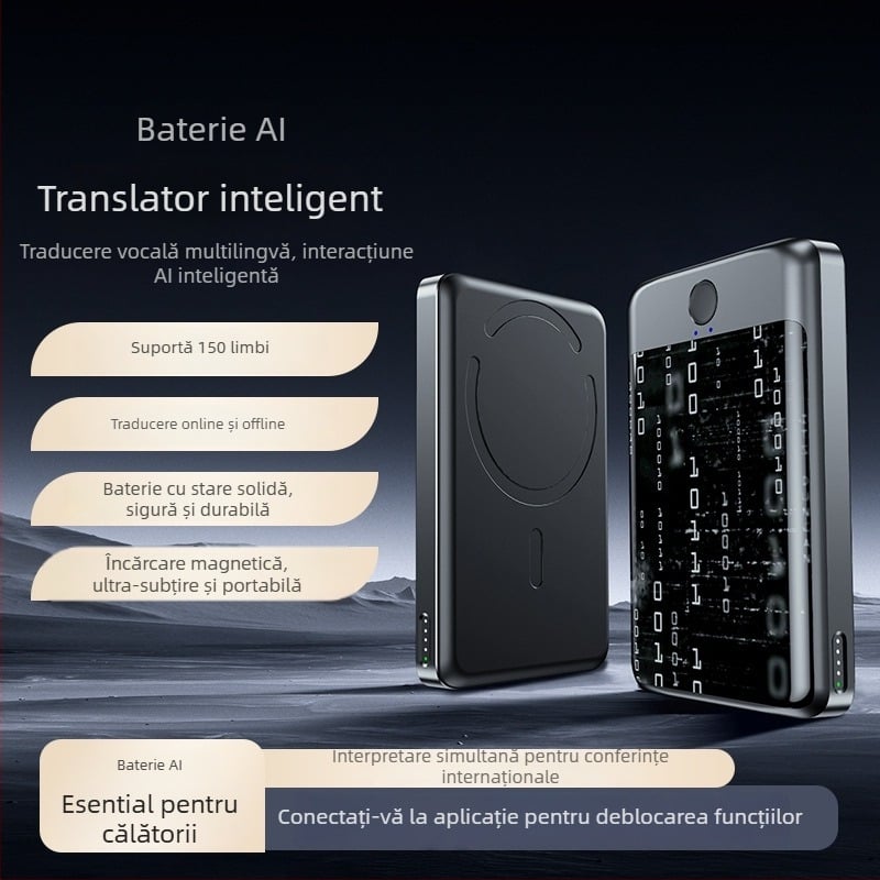 Power Bank cu baterie semi-solidă și AI translator, 5000mAh, PD 3.0, încărcare rapidă 20W, Model C3