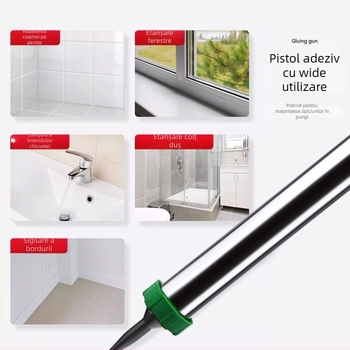 Pistol de lipit universal, cu dublă funcție, mecanism rotativ și oprire automată a lipei, corp din oțel inoxidabil, pentru lipiri de sticlă și adezivi structurali