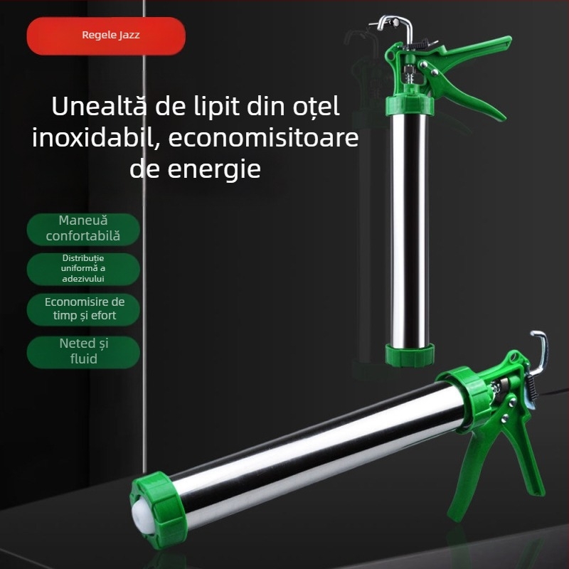Pistol de lipit universal, cu dublă funcție, mecanism rotativ și oprire automată a lipei, corp din oțel inoxidabil, pentru lipiri de sticlă și adezivi structurali