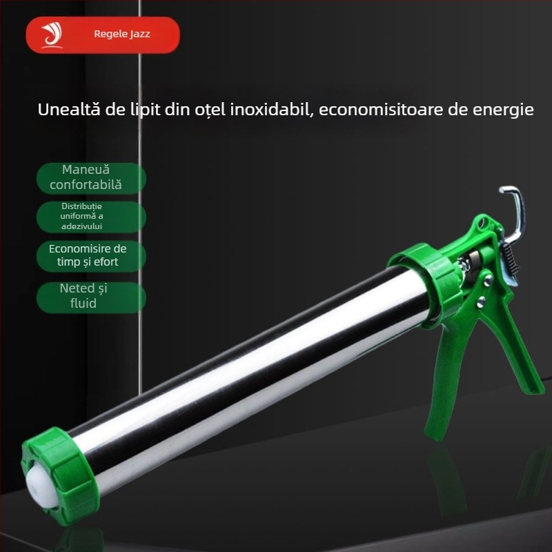 Pistol de lipit universal, cu dublă funcție, mecanism rotativ și oprire automată a lipei, corp din oțel inoxidabil, pentru lipiri de sticlă și adezivi structurali