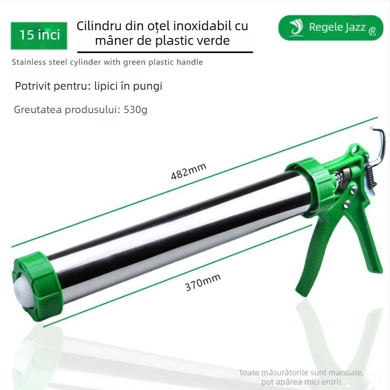 Pistol de lipit universal, cu dublă funcție, mecanism rotativ și oprire automată a lipei, corp din oțel inoxidabil, pentru lipiri de sticlă și adezivi structurali